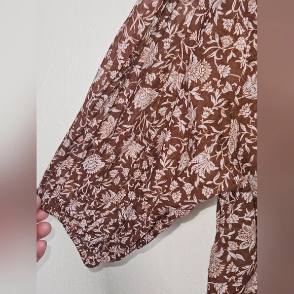 We The Free Border Batik Buttondown Top, Size XS, Brown, GUC - Picture 6 of 9